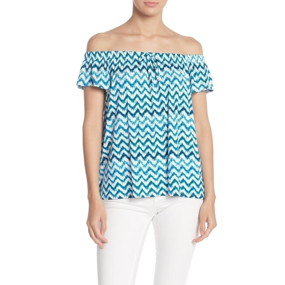 Loveappella Women's XS Chevron Print Off-Shoulder Top‎ Beach Preppy